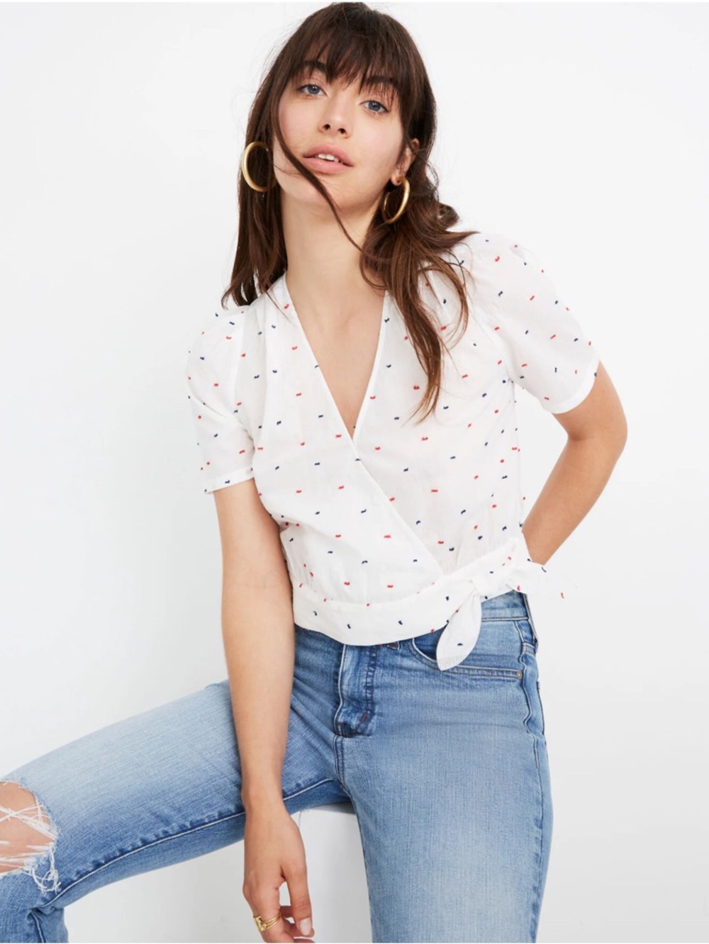 Madewell Short-Sleeve Wrap Top in Clipdot XXS